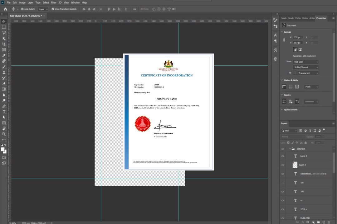 Modèle Word et PDF de certificat de constitution du Lesotho template Modèle Word et PDF de certificat de constitution du Lesotho template